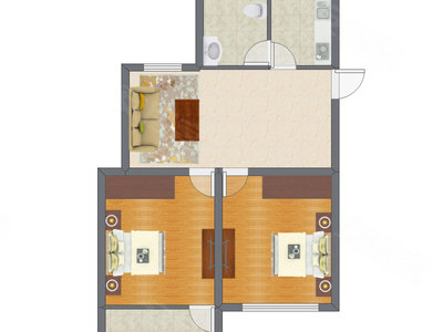 2室1厅 62.32平米户型图