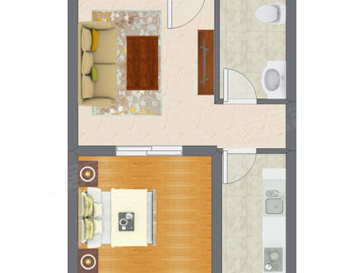 1室1厅 52.37平米户型图