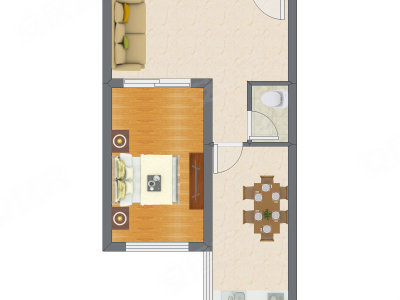 1室2厅 52.20平米户型图