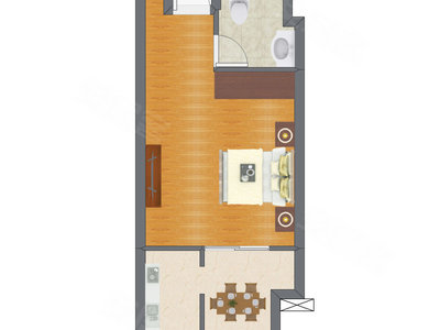 1室1厅 40.09平米户型图