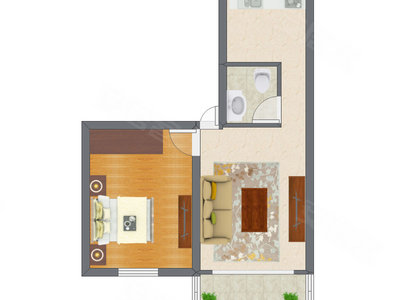 1室1厅 38.26平米户型图