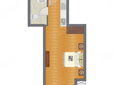 1室1厅 46.71平米户型图