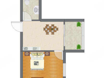 1室1厅 26.27平米户型图