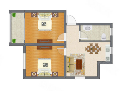 2室2厅 61.00平米户型图