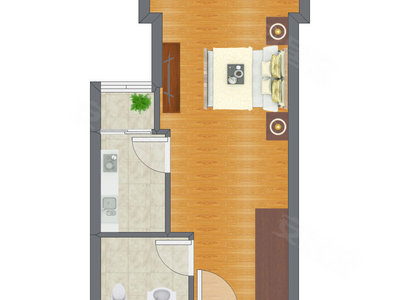 1室0厅 40.89平米户型图