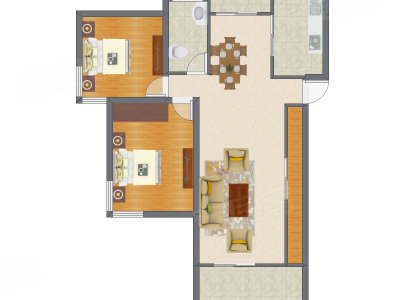 2室2厅 80.36平米户型图