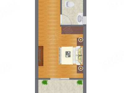 1室1厅 25.27平米户型图