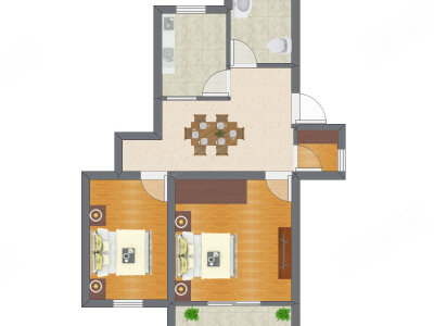 2室1厅 48.12平米户型图