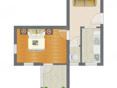 1室1厅 47.29平米户型图