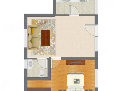 1室1厅 64.13平米户型图