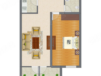 1室1厅 55.56平米户型图