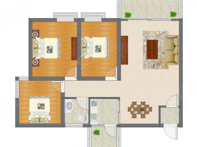 3室2厅 95.30平米户型图