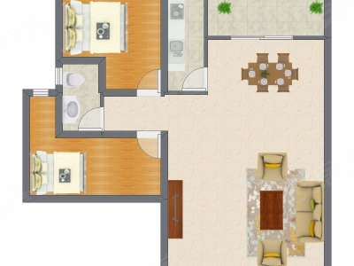 2室2厅 81.00平米