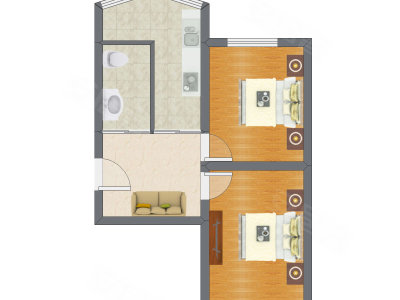 2室1厅 57.45平米户型图
