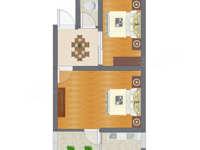2室1厅 32.55平米户型图