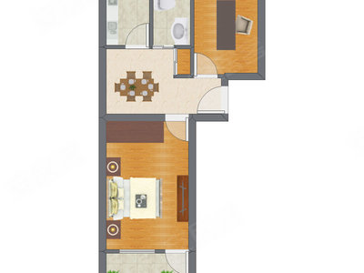 2室1厅 51.93平米户型图