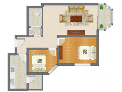 2室1厅 55.99平米户型图