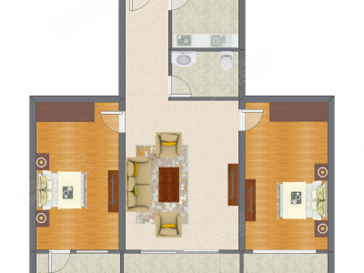 2室1厅 128.95平米