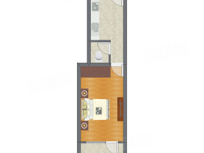 1室0厅 34.83平米户型图