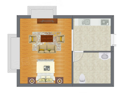 1室1厅 34.77平米户型图