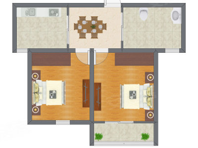 2室1厅 49.69平米