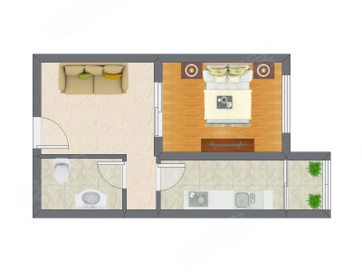 1室1厅 54.50平米户型图