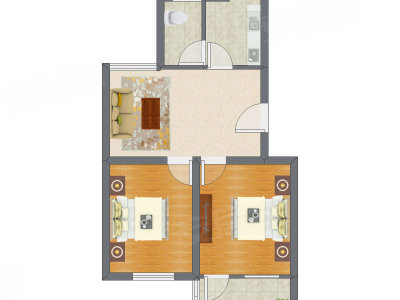 2室1厅 65.56平米户型图
