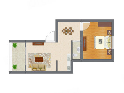 1室1厅 28.45平米户型图