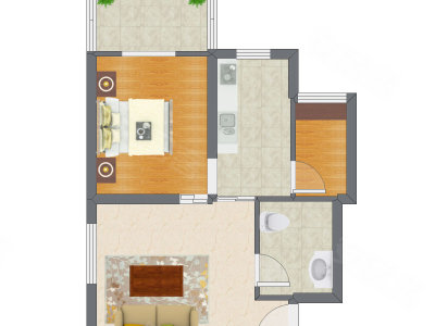 1室1厅 61.95平米户型图