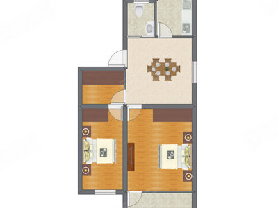 2室1厅 57.42平米
