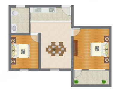 2室1厅 54.72平米