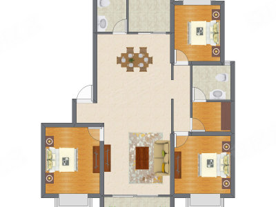 3室2厅 130.34平米户型图