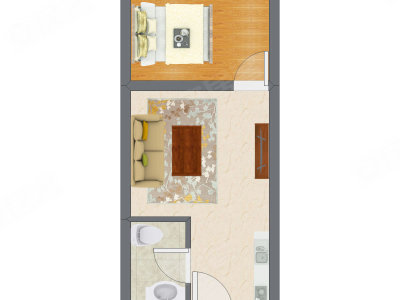 1室1厅 43.90平米户型图