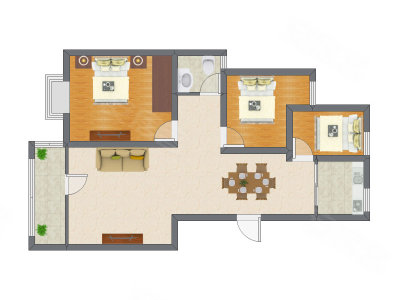 3室2厅 90.00平米