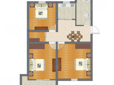 3室1厅 65.76平米