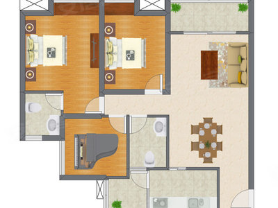 2室2厅 96.04平米