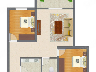 2室1厅 62.11平米户型图
