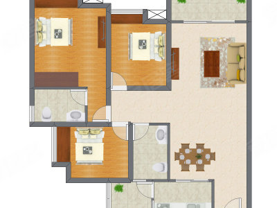 2室2厅 93.42平米