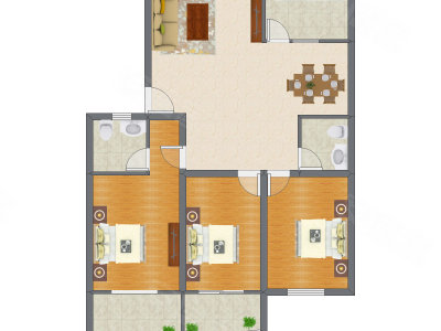 3室2厅 128.29平米户型图