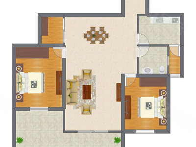 2室1厅 80.31平米