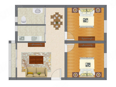 2室2厅 76.04平米户型图
