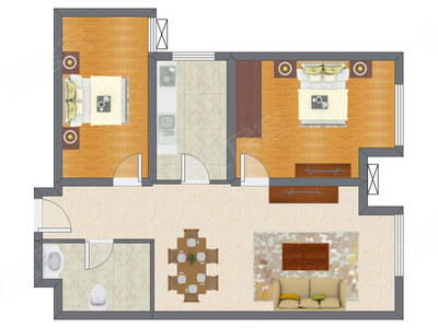 2室1厅 65.32平米户型图