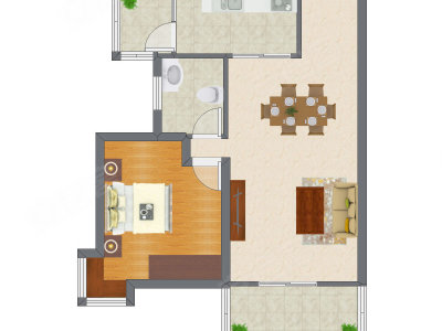 1室2厅 55.67平米户型图