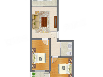 2室1厅 64.88平米户型图