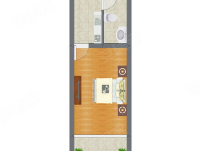 1室0厅 34.68平米户型图