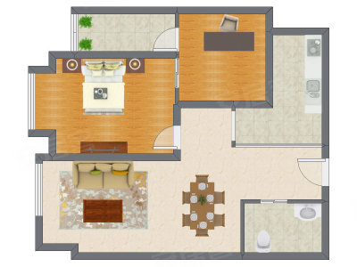 1室2厅 83.43平米户型图