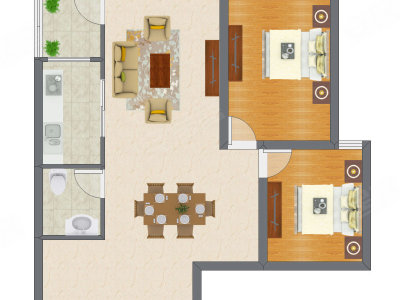 2室2厅 80.33平米户型图