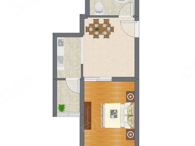 1室1厅 48.55平米户型图
