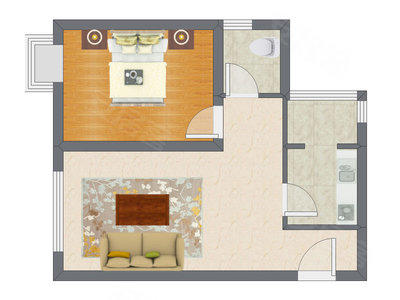 1室1厅 70.85平米户型图