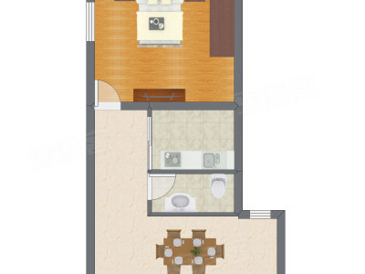 1室1厅 48.13平米户型图